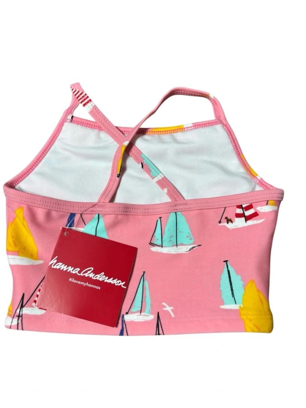 Hanna Anderson girls bikini tankini top strappy back pink sailboats‎